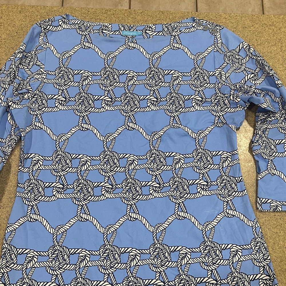 J. McLaughlin Blue and White Rope Print Top 3/4 sleeves NWOT
